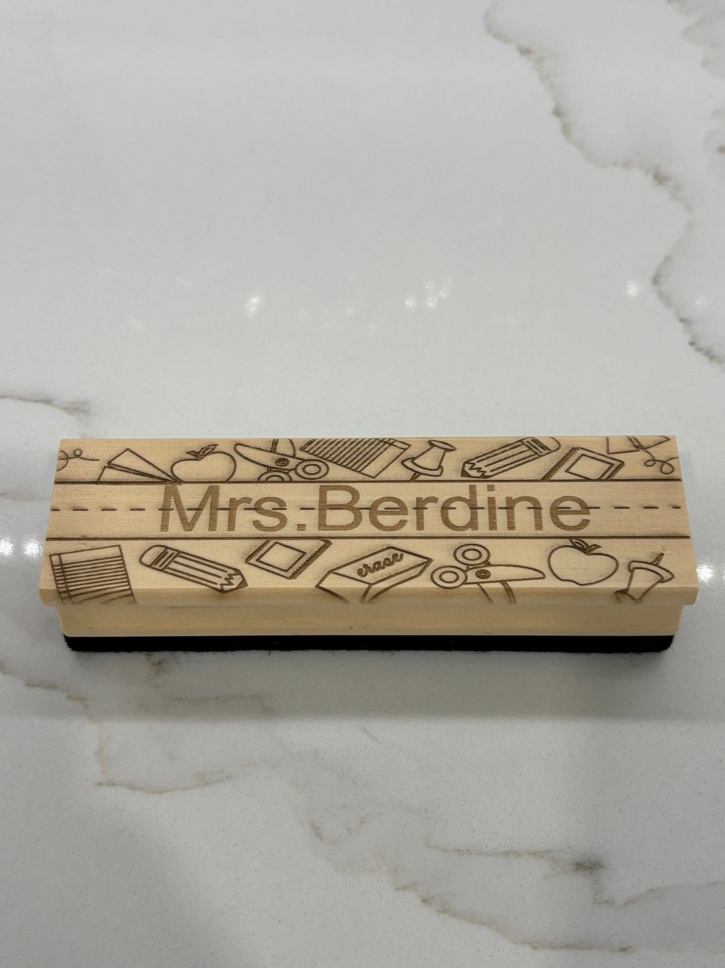 Laser engraved personalized dry erase eraser