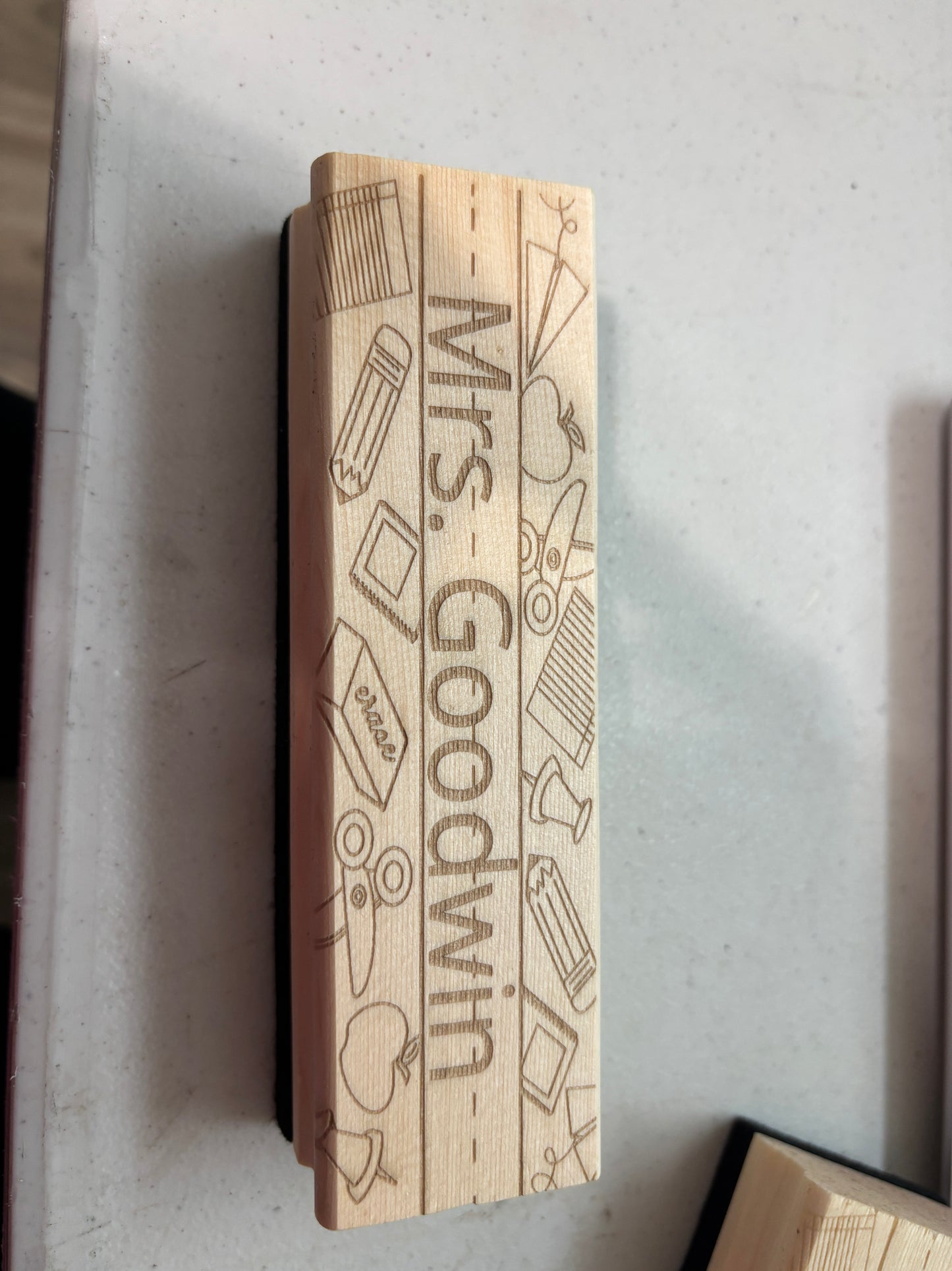 Laser engraved personalized dry erase eraser